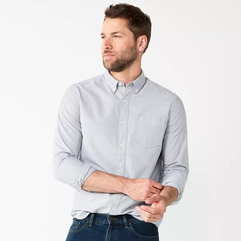 Perfect Length Untucked Button Down Shirt Gray Sonoma Goods For Life size Medium - Picture 4 of 12